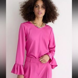 NWT J Crew BM976 Women S Tall Winter Garden Ruffle Sleeve Top Soft Azalea Pink